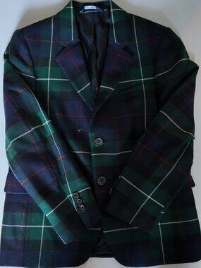 Brooks Brothers Fleece Boys Tartan Plaid Blazer Navy Green
